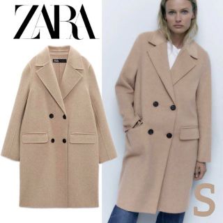 ザラ(ZARA)のZARA ウール混紡ダブルブレスト仕様コート S サンド(ロングコート)