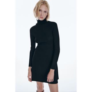 ザラ(ZARA)のZARA スケーター ニットワンピース ブラック S(ミニワンピース)