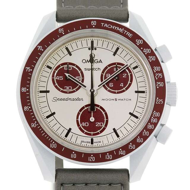 最新 swatch - ホワイト/ボルドー文字盤 腕時計 Swatch PLUTO TO MISSION コラボ オメガ スウォッチ 腕時計