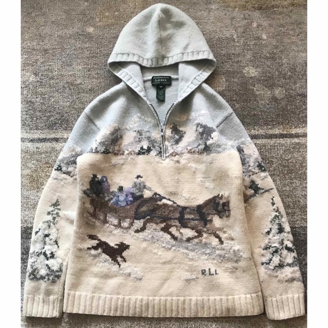 Ralph Lauren(ラルフローレン)の圧巻の風景画 芸術 90's vintage ラルフローレン 犬 ニットパーカー レディースのトップス(パーカー)の商品写真