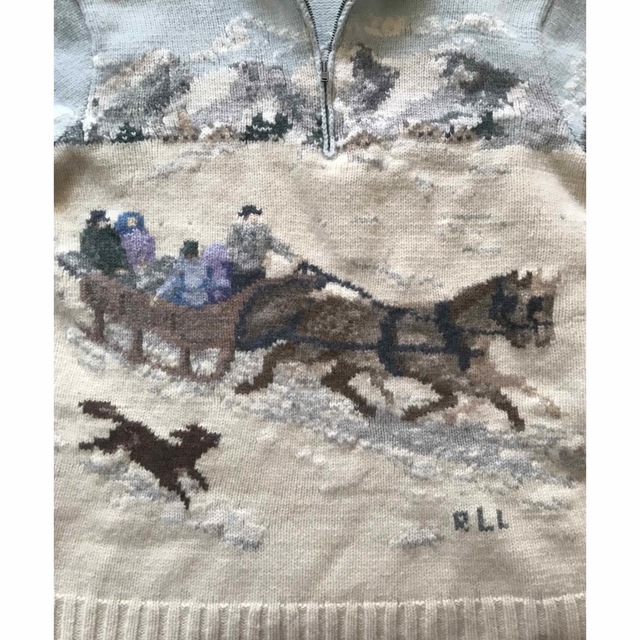 Ralph Lauren(ラルフローレン)の圧巻の風景画 芸術 90's vintage ラルフローレン 犬 ニットパーカー レディースのトップス(パーカー)の商品写真