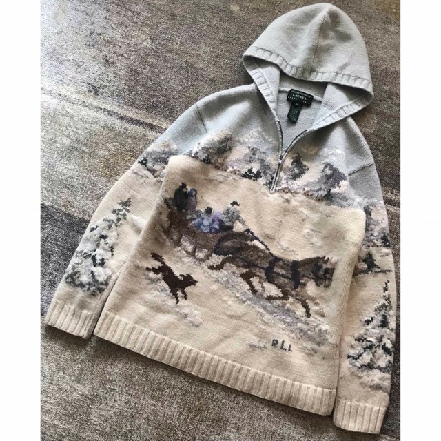 Ralph Lauren(ラルフローレン)の圧巻の風景画 芸術 90's vintage ラルフローレン 犬 ニットパーカー レディースのトップス(パーカー)の商品写真