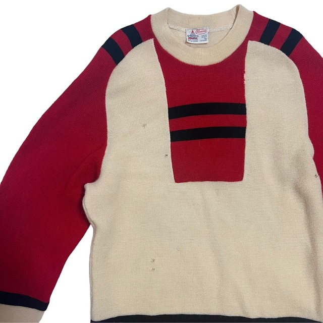 【1960s】カナダ製　ビンテージ　スポーツ　デザインニットセーター　ボロニット/セーター