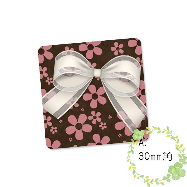 〈ショップシール四角〉白いリボンとお花柄《ピンク系01》5-20A ハンドメイドの文具/ステーショナリー(カード/レター/ラッピング)の商品写真