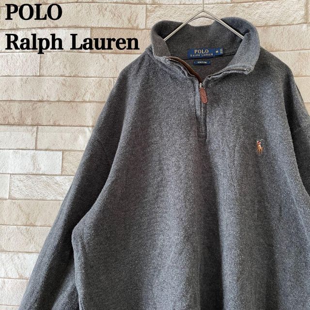 POLO RALPH LAUREN(ポロラルフローレン)のラルフローレン ハーフジップ スウェット ワンポイントポニー刺繍 グレー M メンズのトップス(スウェット)の商品写真