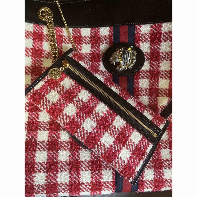 GUCCI ラジャトートバッグ 赤×白チェック GUCCI ラジャトートバッグ 赤×白チェック