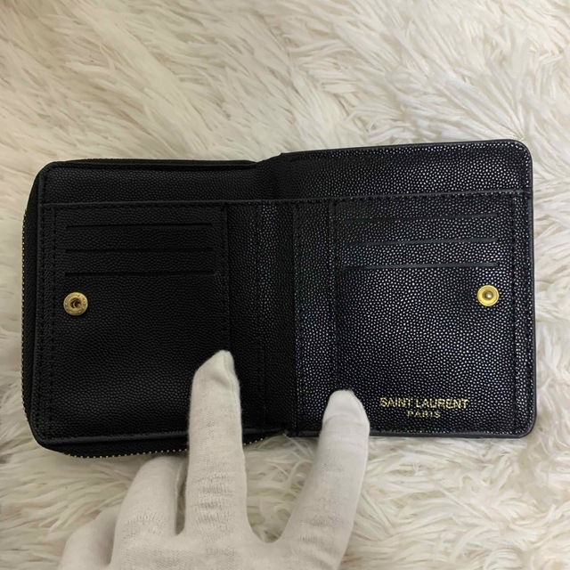 Saint Laurent(サンローラン)の【極美品】サンローラン 折り財布 キャビアスキン ブラック レディースのファッション小物(財布)の商品写真