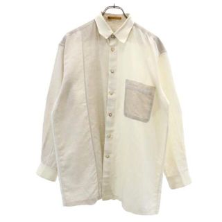 LANCEL 長袖 シャツ バンドカラー チェック グレー系 LL メンズ