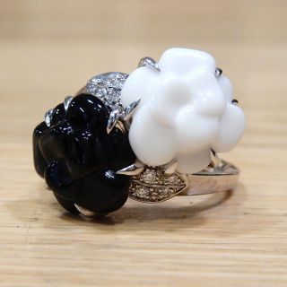 シャネル(CHANEL)の新品同様 シャネル カメリア リング メノウ オニキス ダイヤモンド 46 6号(リング(指輪))