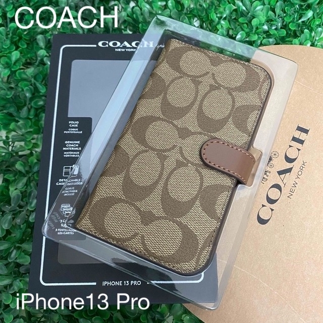激安特注 COACH iPhone13Pro フォリオ シグネチャー ハードカバー 手帳