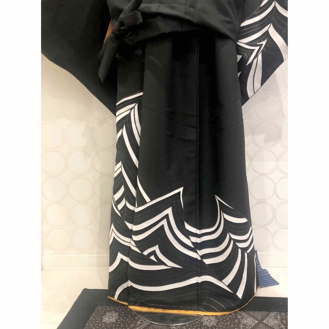 着物リメイク 黒波 ショート丈羽織 ロングスカート レディースのレディース その他(セット/コーデ)の商品写真