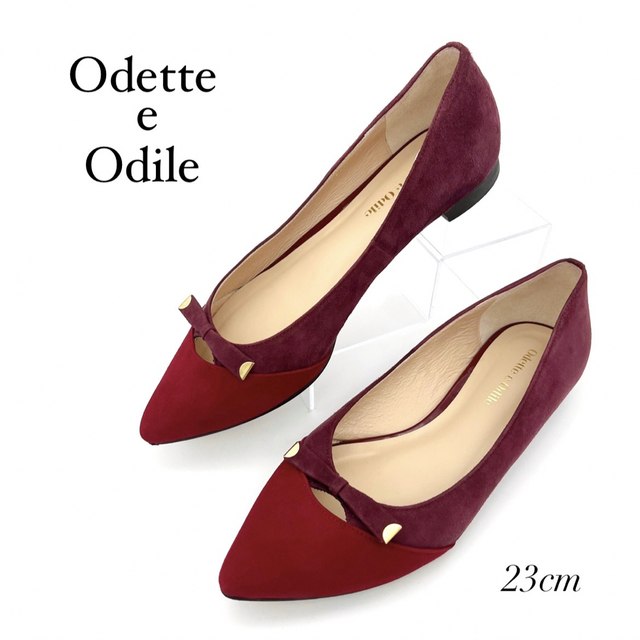 Odette e Odile(オデットエオディール)の✨極美品✨ オデットエオディール 23cm パンプス レッド スエード リボン レディースの靴/シューズ(ハイヒール/パンプス)の商品写真