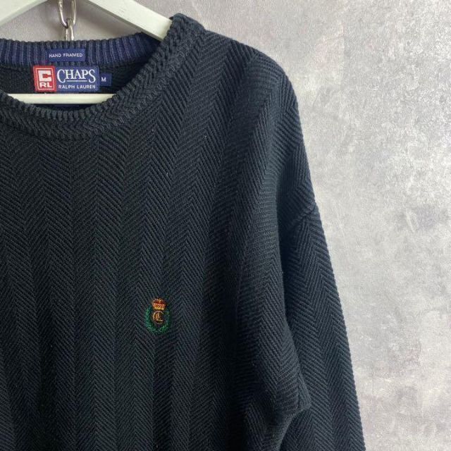 Ralph Lauren(ラルフローレン)のチャップスラルフローレン 90s ワンポイントロゴ ニット セーター 黒 メンズのトップス(ニット/セーター)の商品写真