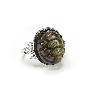 レア魔除けゴールドオブシディアン亀紋手彫り指輪14号天然石リング石街U2-02(リング(指輪))