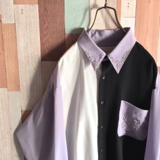 アートヴィンテージ(ART VINTAGE)の【好配色】古着 vintage ポリエステルシャツ 刺繍 切り替えデザイン(シャツ)