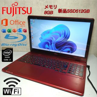 富士通ノートパソコン i7 新品SSD512GB メモリ8GBブルーレイの通販 by