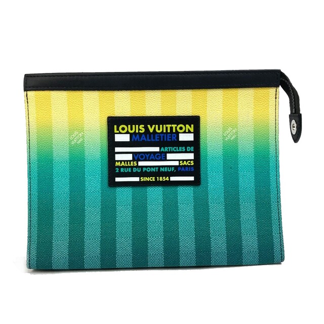 ルイヴィトン LOUIS VUITTON ポシェット ヴォワヤージュ MM M81317 ダミエ ストライプ セカンドバッグ クラッチバッグ ダミエキャンバス グリーン×イエロー 美品