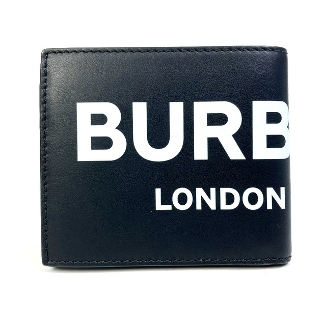 バーバリー BURBERRY 8013919 ロゴ 札入れ 2つ折り財布 レザー ブラック 美品