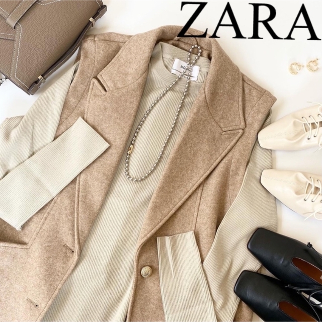 ZARA ザラ　ベスト　ソフトベスト　ジレ　トップス　金ボタン　人気　完売