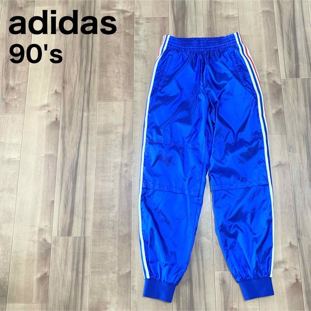 adidas(アディダス)の90s adidas ナイロンパンツ デサント メンズ トリコロールカラー 青  メンズのパンツ(その他)の商品写真