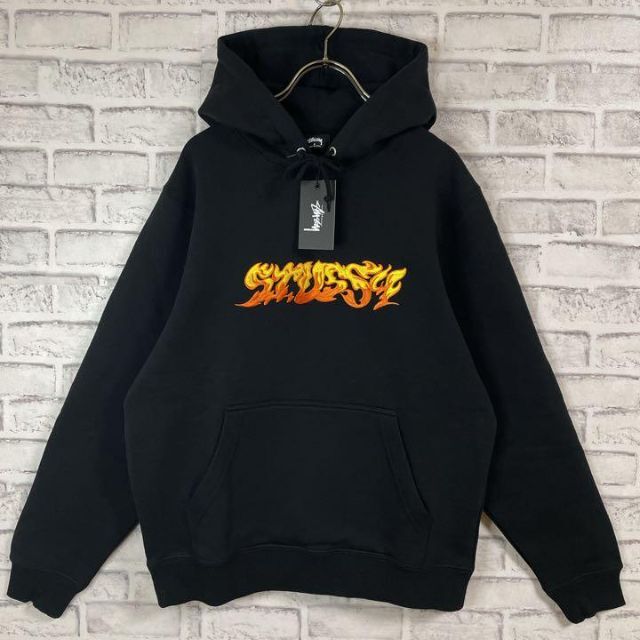 ストゥーシー パーカー センターロゴ 刺繍 stussy フーディー 黒