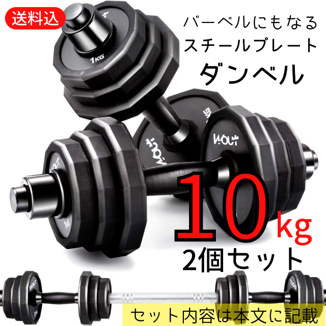 【送料込】Wout ダンベル スチールプレート 10kg 2個セット スポーツ/アウトドアのトレーニング/エクササイズ(トレーニング用品)の商品写真