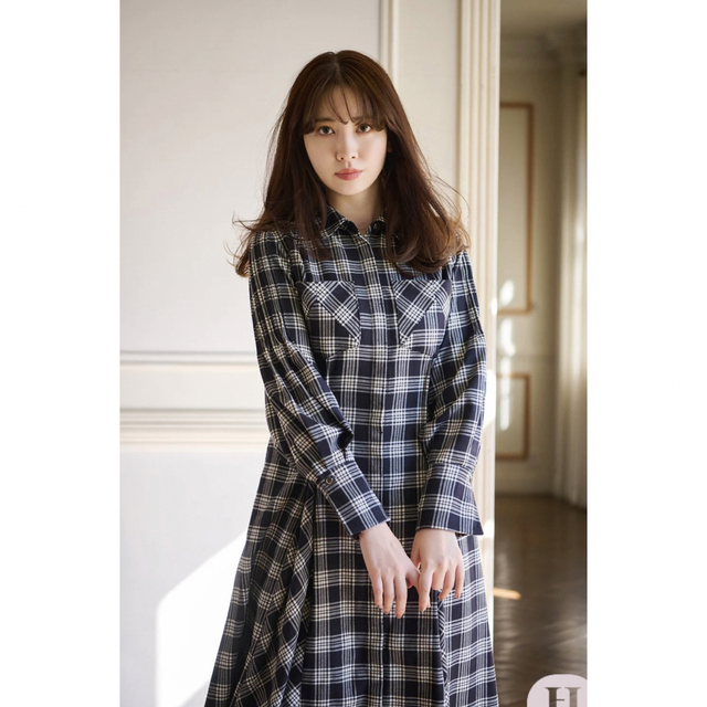 Her lip to(ハーリップトゥ)のCheckered Pleats Long Shirt Dress  レディースのワンピース(ロングワンピース/マキシワンピース)の商品写真