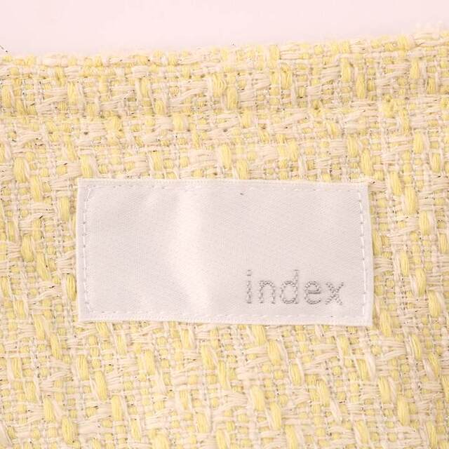 INDEX(インデックス)のインデックス ノーカラージャケット ツイード ラウンドネック トップス レディース Mサイズ イエロー index レディースのジャケット/アウター(ノーカラージャケット)の商品写真