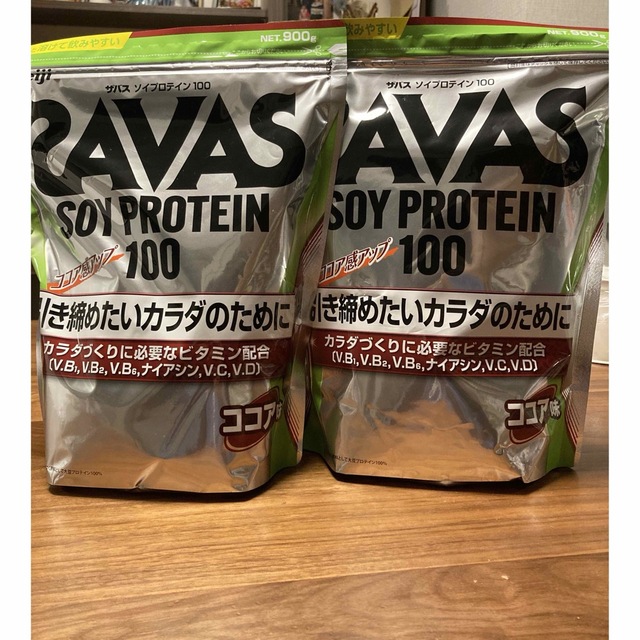 SAVAS(ザバス)のザバス ソイプロテイン100 ココア味900g×2袋 計1.8kg 食品/飲料/酒の健康食品(プロテイン)の商品写真