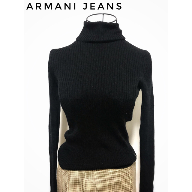 Armani Jeans イタリア製ウール100タートルネックニット黒M | フリマアプリ ラクマ