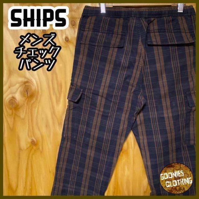 SHIPS シップス ブラウン ブラック チェック パンツ 古着 ストレート メンズのパンツ(チノパン)の商品写真