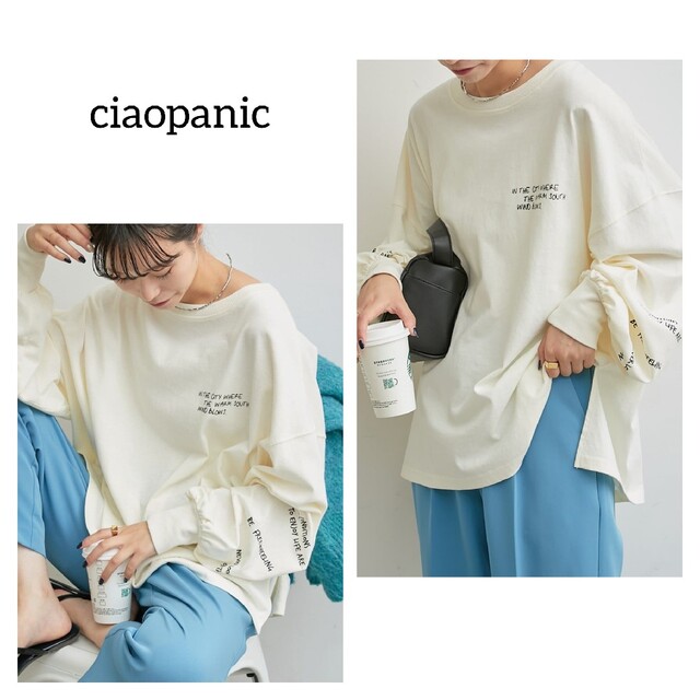 CIAOPANIC TYPY(チャオパニックティピー)の美品 チャオパニックティピー ボリュームスリーブプリントロンT トップス長袖 レディースのトップス(Tシャツ(長袖/七分))の商品写真