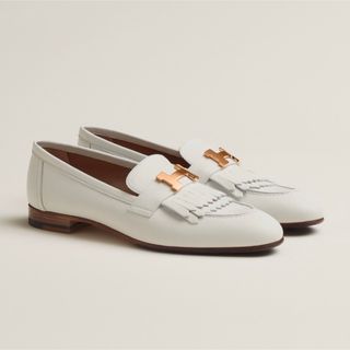 エルメス(Hermes)の【新品・未使用】エルメス モカシンロワイヤル ホワイト 白 ピンクゴールド(ローファー/革靴)