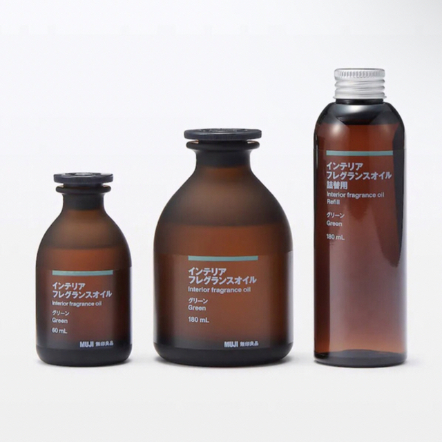 MUJI (無印良品)(ムジルシリョウヒン)の【４本セット】大容量180ml・フレグランスオイル詰替用・グリーン コスメ/美容のリラクゼーション(アロマオイル)の商品写真