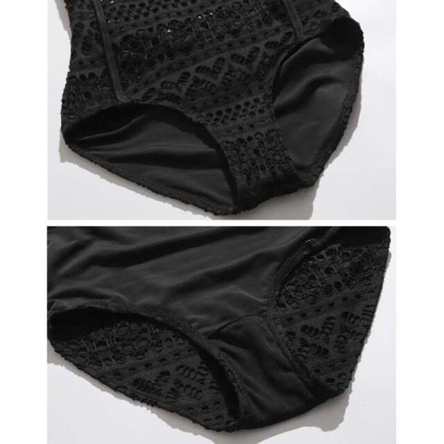 L 水着 レースワンピース セット 体型カバー 黒 韓国 2way パレオ レディースの水着/浴衣(水着)の商品写真