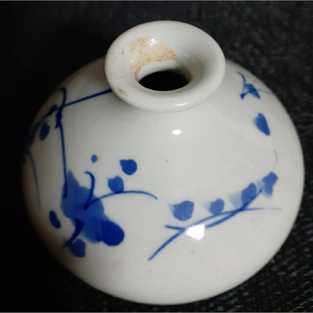 江戸時代末期 古伊万里 染付 草花の図 油壺 髪結い道具 化粧道具 花