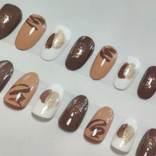 ★NEW★チョコレートネイル【全サイズセット】 コスメ/美容のネイル(つけ爪/ネイルチップ)の商品写真