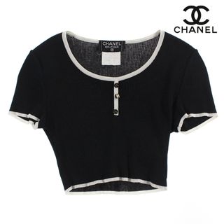 シャネル(CHANEL)のシャネル CHANEL ココボタン チビ丈 クロップド丈 ニット カットソー(カットソー(長袖/七分))