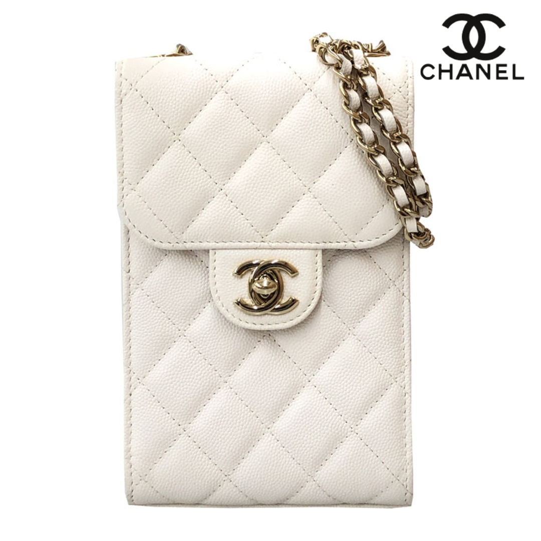 シャネル CHANEL キャビアスキン ターンロック ポーチ チェーン ショルダーバッグ