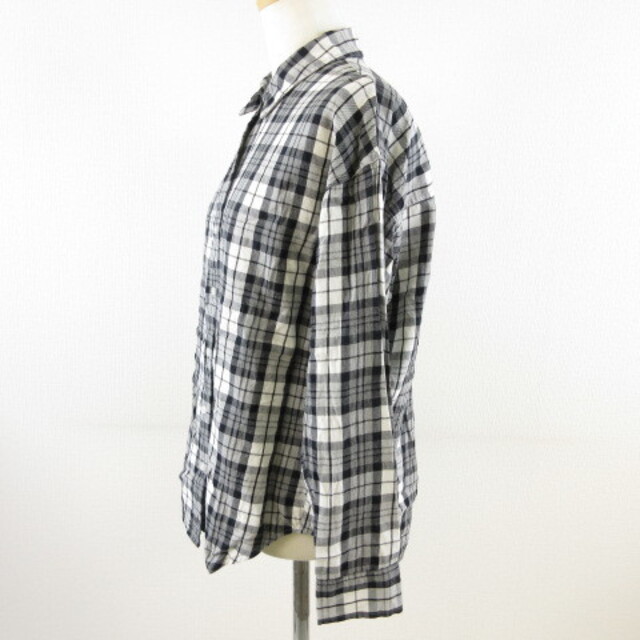 GU(ジーユー)のジーユー GU シャツ 長袖 チェック 黒 グレー S *T995 レディースのトップス(シャツ/ブラウス(長袖/七分))の商品写真