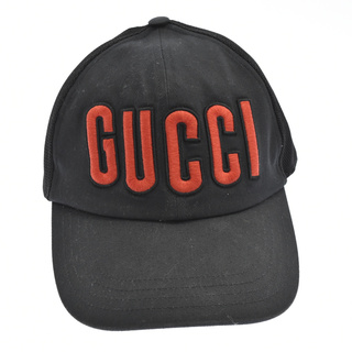 グッチ(Gucci)のGUCCI グッチ 22SS ロゴ刺繍 ベースボール キャップ ブラック/レッド 701324 4HAOY(キャップ)