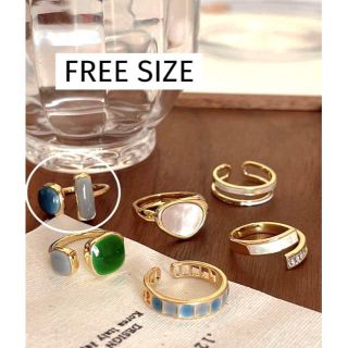 FREE ブルー＆グレー ゴールド リング  映 リング 指輪 ring 結婚式(リング(指輪))