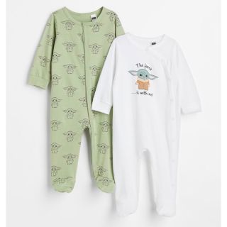 エイチアンドエム(H&M)のH&M ベビー　プリントコットンオールインワンパジャマ2枚セット(ロンパース)