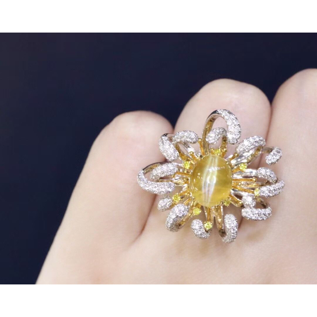 天然キャッツアイ  ダイヤ リング 1.17ct k18 f