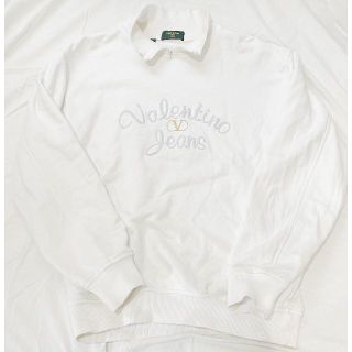 ヴァレンティノ(VALENTINO)の年代物　valentino ハーフジップスウェット　ホワイト　刺繍ロゴM(スウェット)