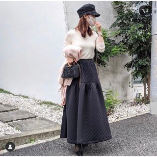 新品】OBLI ミディアムティアードスカート/ベージュ オブリ スカート