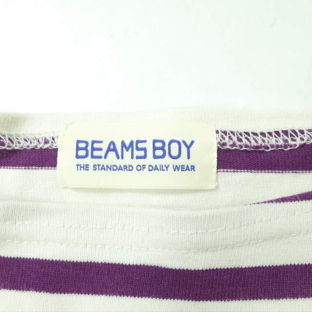 BEAMS BOY ビームスボーイ 21SS ボーダースーパービッグボートネックカットソー 13-14-0398-101 ONE SIZE パープル/オフホワイト Tシャツ ワンピース トップス【BEAMS BOY】 2