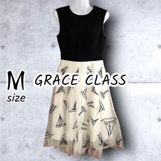 グレースクラス(Grace Class)の古着 美品【GRACE CLASS グレースクラス】レースワンピース 黒 白 M(ひざ丈ワンピース)