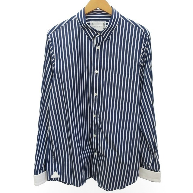 サカイ sacai 21年製 ストライプシャツ 長袖 袖切替 ブルー系 3 L