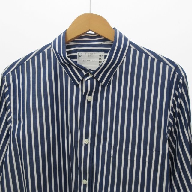 サカイ sacai 21年製 ストライプシャツ 長袖 袖切替 ブルー系 3 L 3